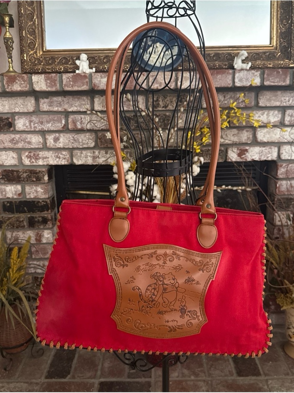 Vtg Disney Winnie the Pooh Tigger Red Canvas Tote Handbag Shoulder Bag